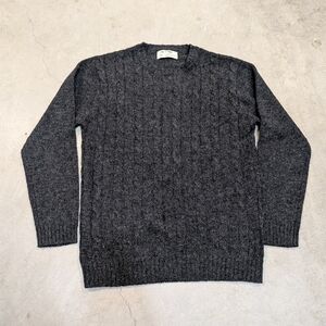Line Of Trade Shetland Wool Sweater Mens M Gray Cable Knit Flaws